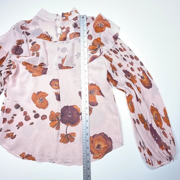 Women's Chelsea28 Floral Sheer Blouse w/ Ruffled Collar &‎ Pleated Sleeves M Med - Picture 3 of 11